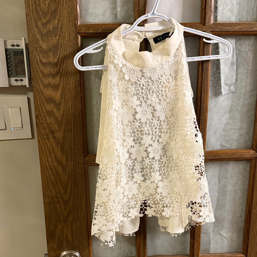 Cream Floral Lace Halter Shell